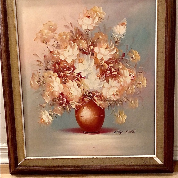COPY - Vintage Still Life Floral Bouquet Framed Lilly Carr Original Painting - Picture 2 of 12